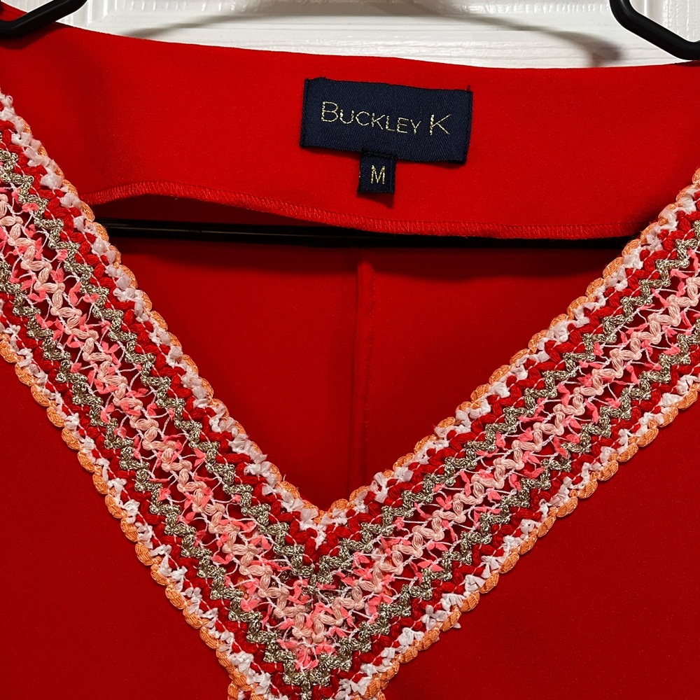 Buckley K Red Tunic with Embroidered Trim Pockets – Size M - Picture 3 of 10